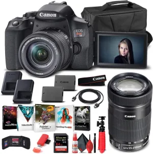 Canon EOS Rebel T8i DSLR Camera with 18-55mm Lens (3924C002)   Canon EF-S 55-250mm Lens   64GB Memory Card   Case   Corel Photo Software   LPE17 Battery   Card Reader   More (Renewed)