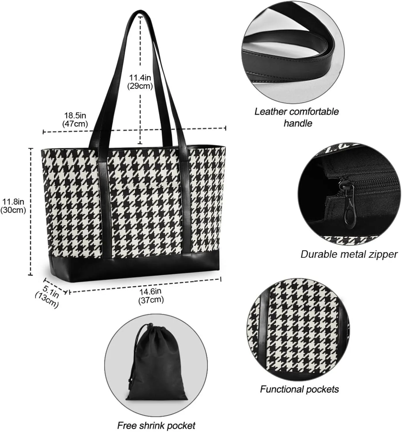 Canvas Laptop Tote Bag for Women - Work & Travel with Zipper
