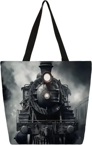 Canvas Tote Bag for Women Heavy Duty Canvas Bag Vintage Train Beach Bags Reusable Grocery Shopping Bags Tote Bag Gym Shoulder Bag with Inner Pocket