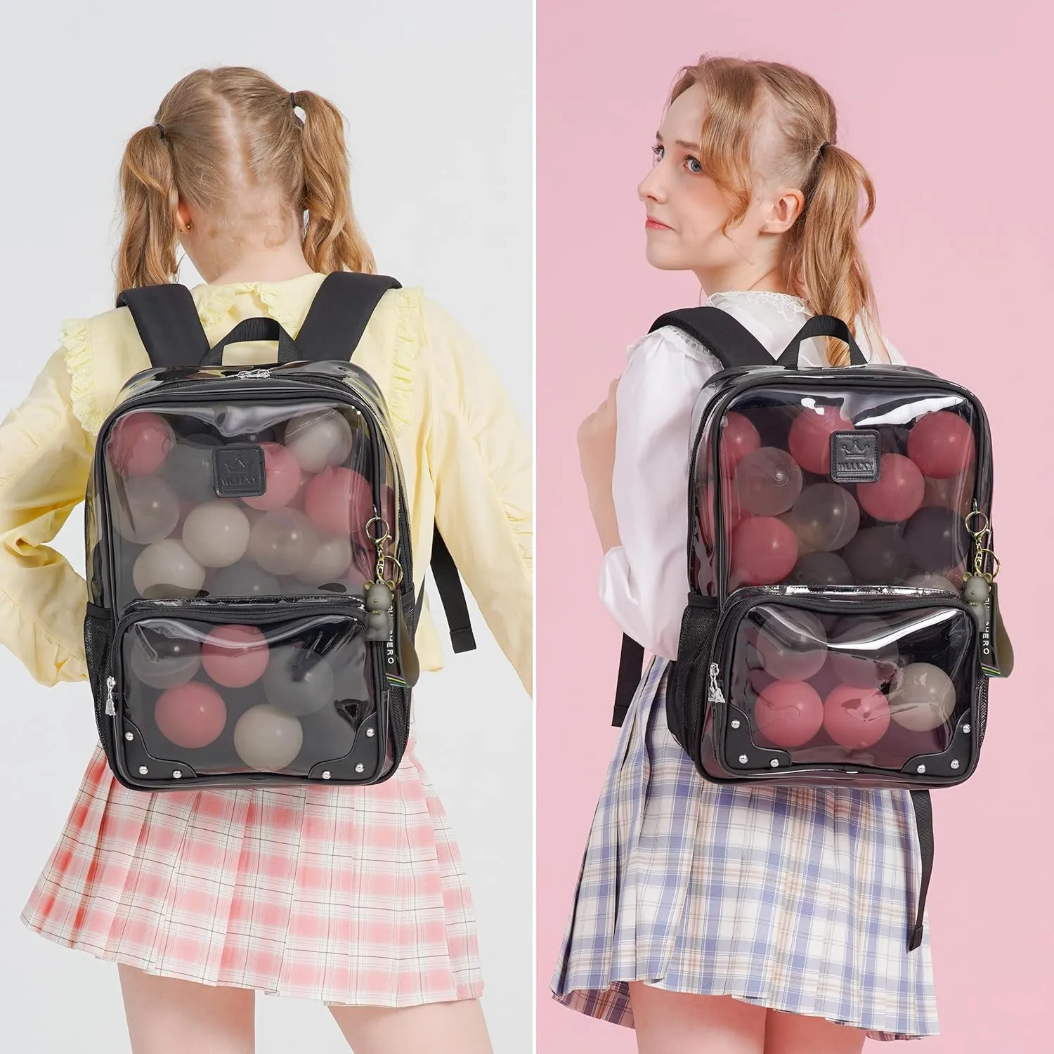 Caoroky knight Clear Backpack Heavy Duty Transparent Laptop Backpacks 15.6 Inch See Through TPU Travel Daypack Large College Bookbag for Women Men Teens Girls Boys students-Black