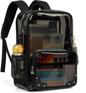 Caoroky knight Clear Backpack Heavy Duty Transparent Laptop Backpacks 15.6 Inch See Through TPU Travel Daypack Large College Bookbag for Women Men Teens Girls Boys students-Black