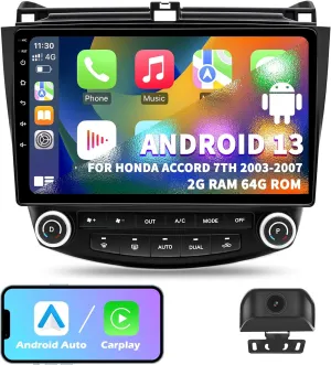 Car Radio Stereo for Honda Accord 7th 2003 2004 2005 2006 2007, Android 13 2G 64G Wireless Carplay Android Auto, 10 inch Touchscreen Car Radio Bluetooth WiFi GPS Navi FM/AM Head Unit, Backup Camera