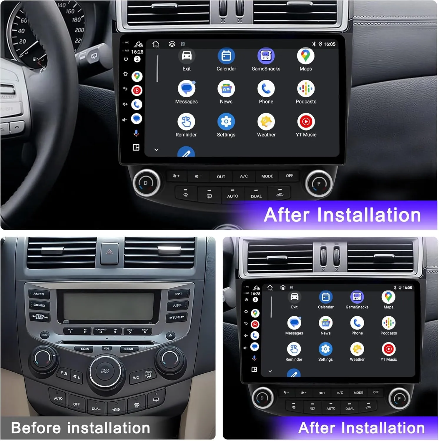 Car Radio Stereo for Honda Accord 7th 2003 2004 2005 2006 2007, Android 13 2G 64G Wireless Carplay Android Auto, 10 inch Touchscreen Car Radio Bluetooth WiFi GPS Navi FM/AM Head Unit, Backup Camera