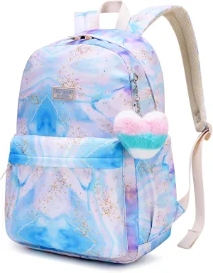 Caran·Y Kids Backpack Girls and Boys Classic School Backpack Light Weight Two Size Multi-pocket Suitable for ages 6  and above（Blue Purple）