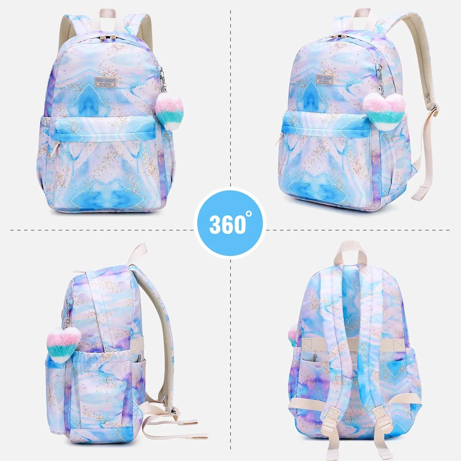 Caran·Y Kids Backpack Girls and Boys Classic School Backpack Light Weight Two Size Multi-pocket Suitable for ages 6  and above（Blue Purple）