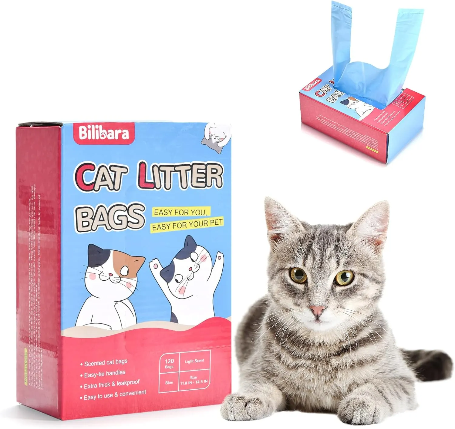 Cat Litter Bags, 120 Count, Ultra Thick, Scented, Leak-Proof, Disposable, 15 Liters Capacity