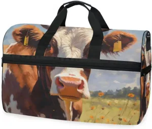 Cattle Cow 1 Travel Duffel Bag Luggage Sports Gym Bags With Shoes Compartment Large Capacity Lightweight Duffle Bag For Men Women