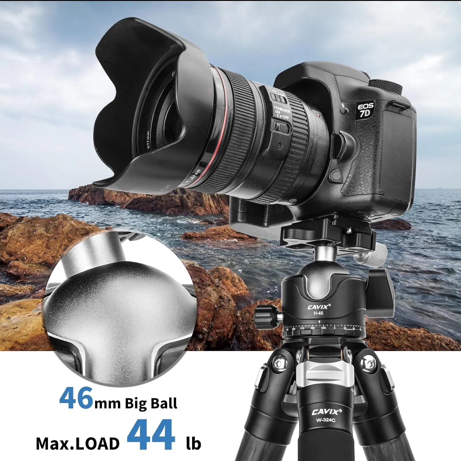 CAVIX Tripod Ball Head with 1/4" Arca Swiss Quick Release Plate Aluminium Tripod Ball Head Mount Large Ball