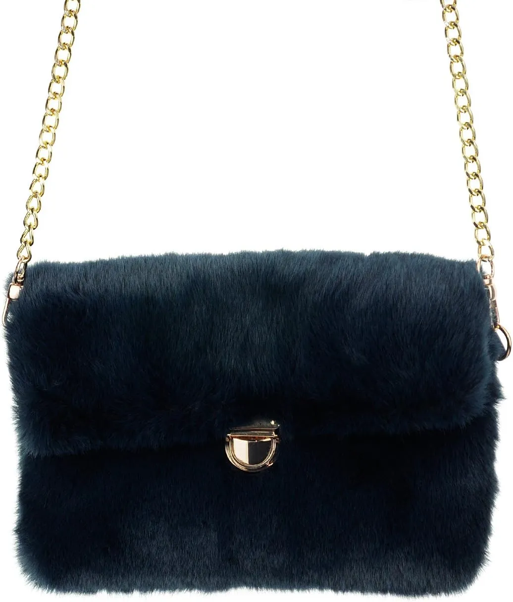 C.C Women's Evening Faux Fur Fuzzy Crossbody Shoulder Bag Envelope Clutch Purse