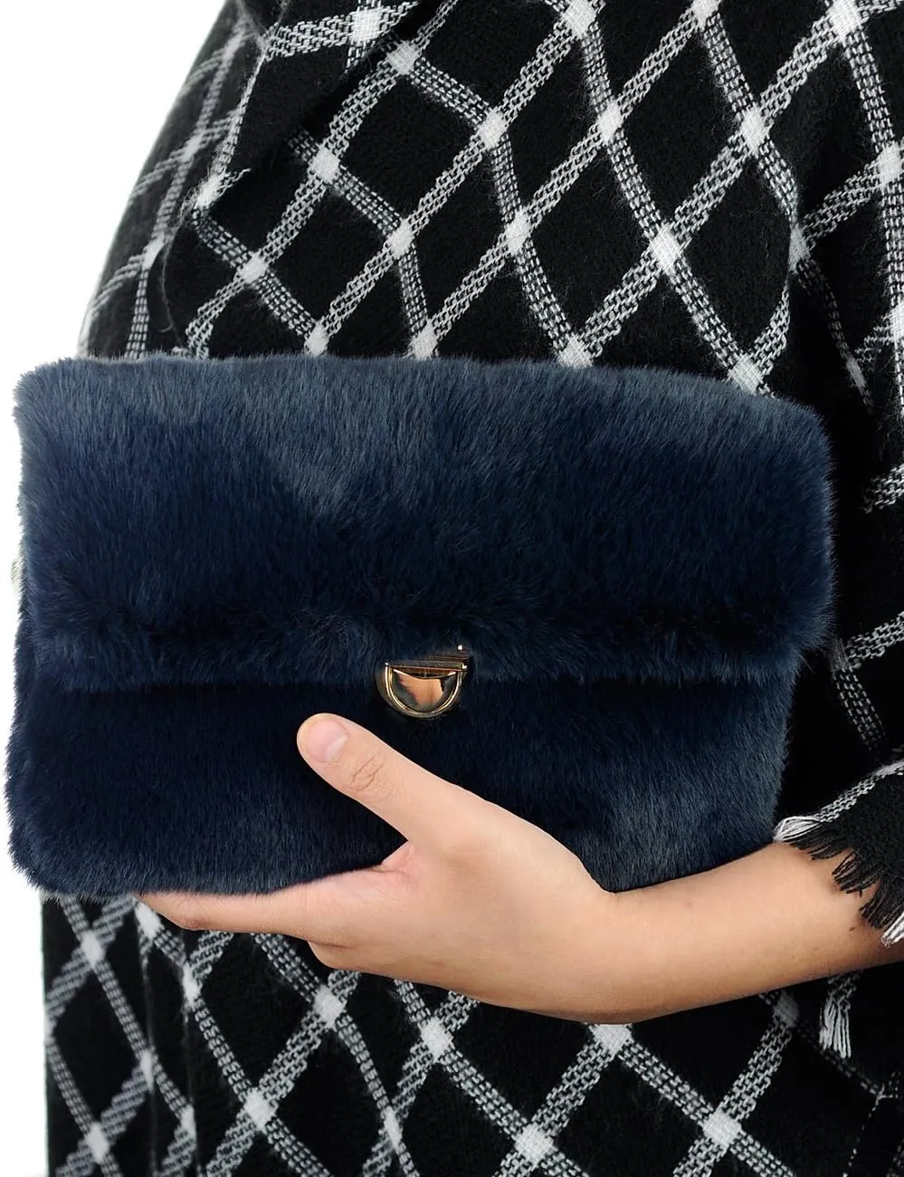 C.C Women's Evening Faux Fur Fuzzy Crossbody Shoulder Bag Envelope Clutch Purse