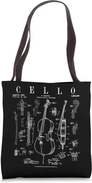 Cello Vintage Patent Cellist Drawing Print Tote Bag