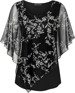 Cestyle Womens Flowy Blouses Dressy Casual Shirts Lightweight Mesh Poncho Tops