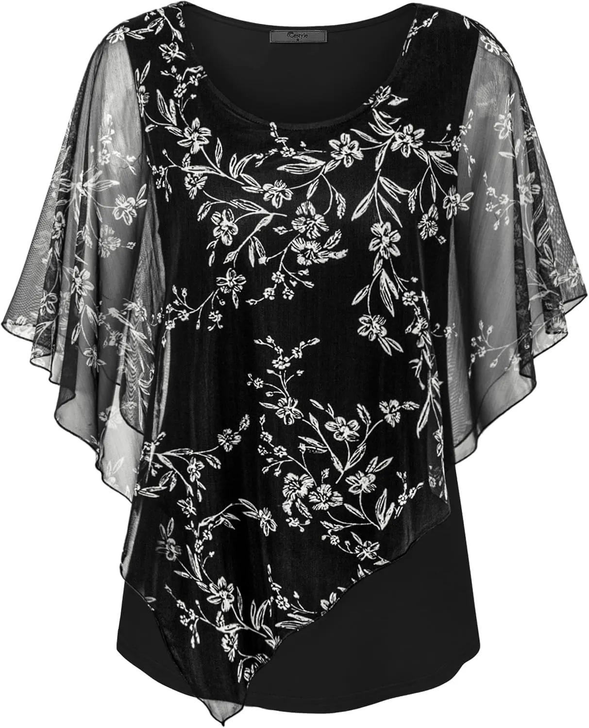 Cestyle Womens Flowy Blouses Dressy Casual Shirts Lightweight Mesh Poncho Tops