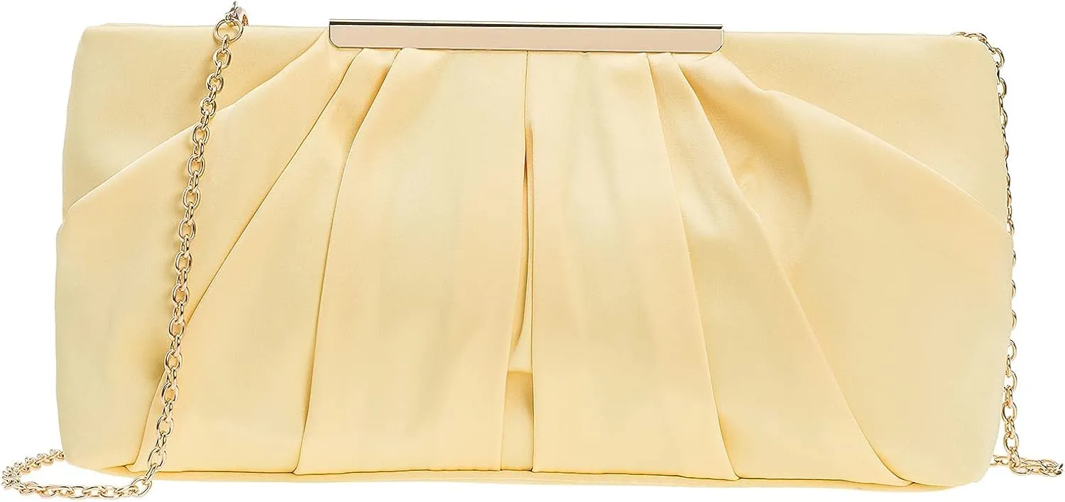 CHARMING TAILOR Clutch Evening Bag Elegant Pleated Satin Formal Handbag Simple Classy Purse for Women