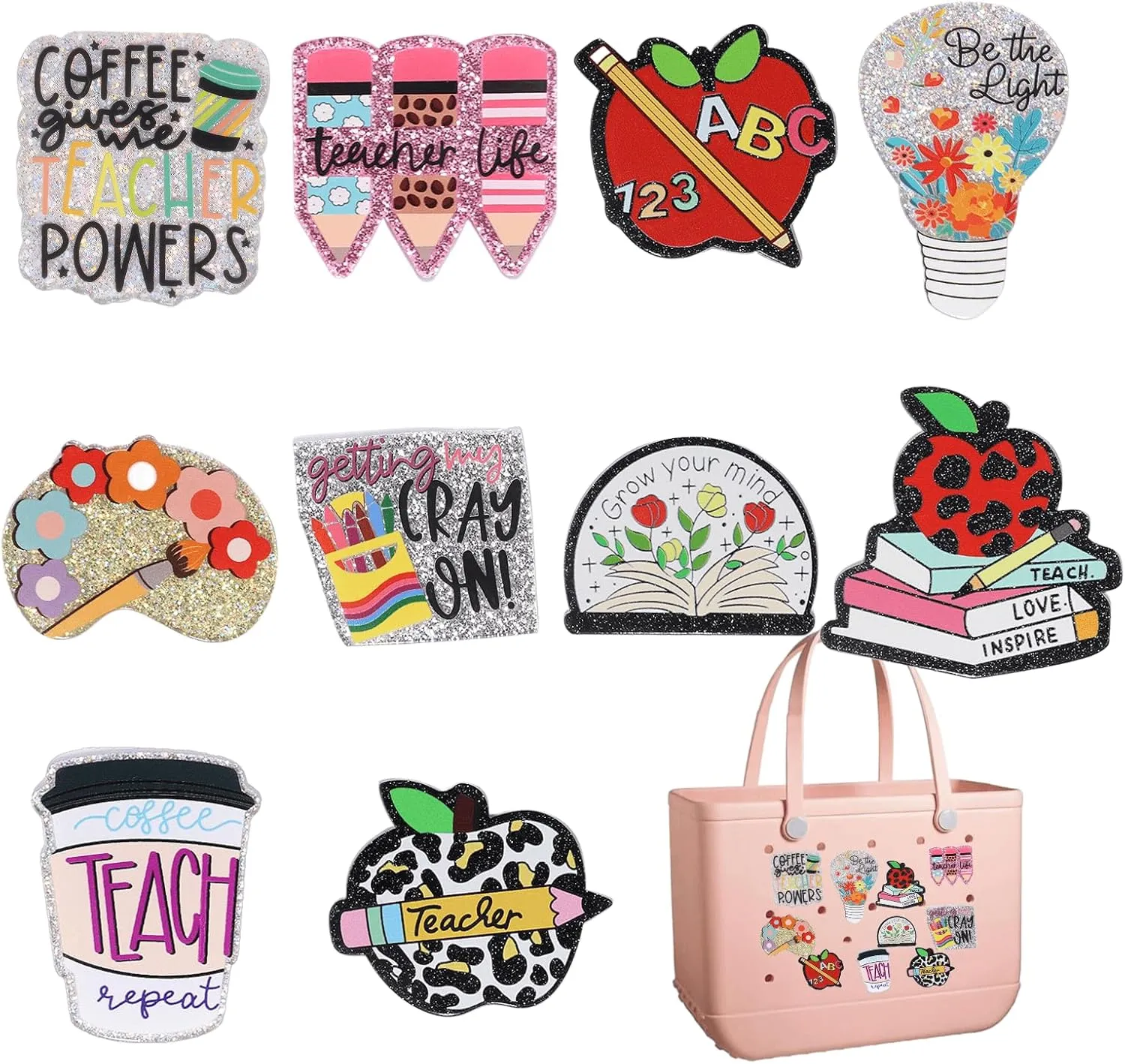 Charms Compatible with Bogg Bag, Teacher Accessories for Bogg Bag,Charms Compatible with Simply Southern Totes