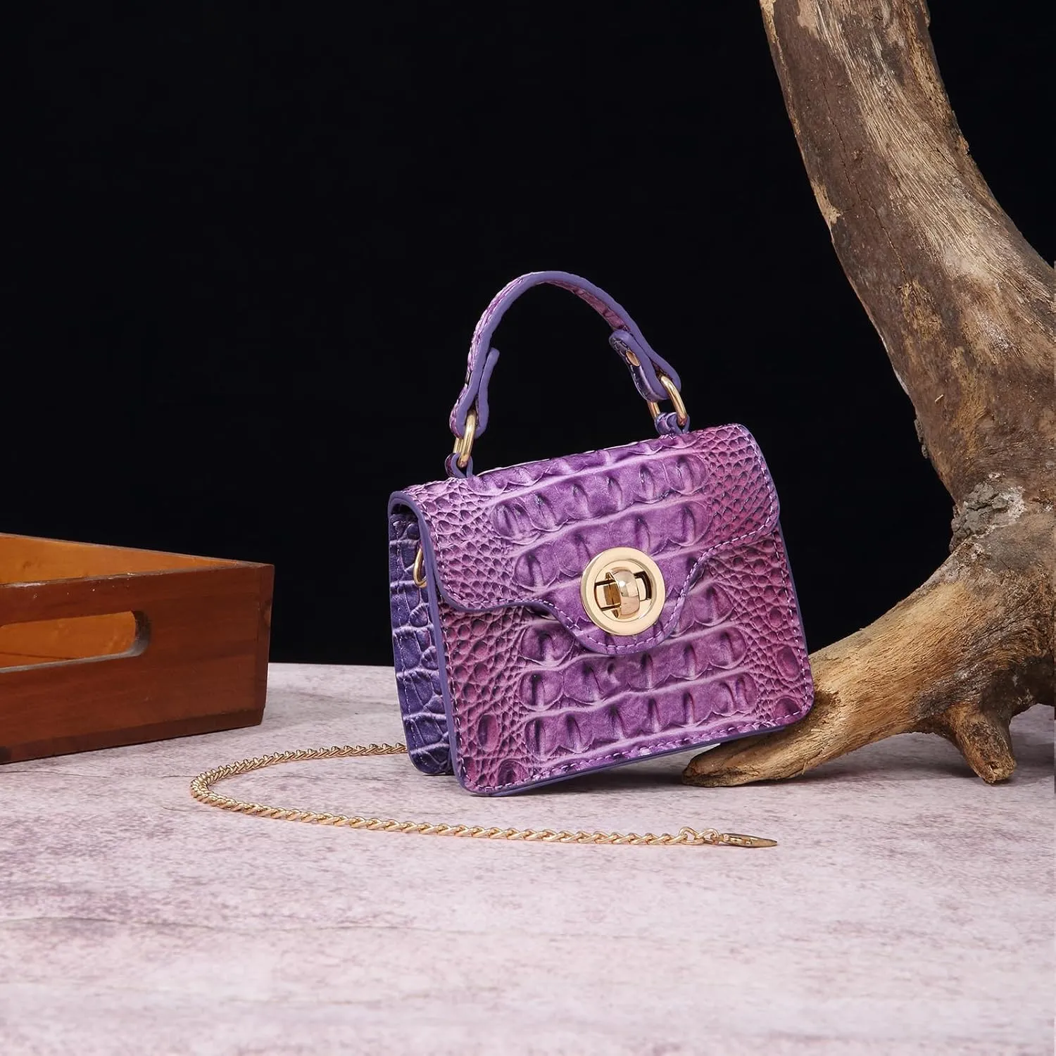 Chic Women Crocodile Leather bags Mini Top-Handle Clutch Compact Evening Bag Stylish Accessory for Essentials