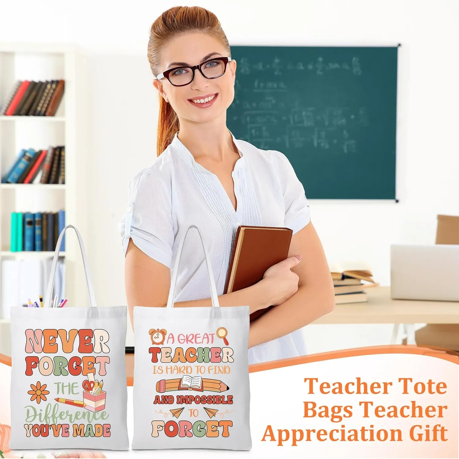 Chunful 10 Pack Teacher Tote Bags Teacher Appreciation Gifts Bulk Inspirational for Women Christmas Gift Rainbow Bags