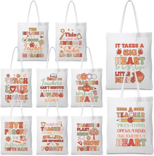 Chunful 10 Pack Teacher Tote Bags Teacher Appreciation Gifts Bulk Inspirational for Women Christmas Gift Rainbow Bags
