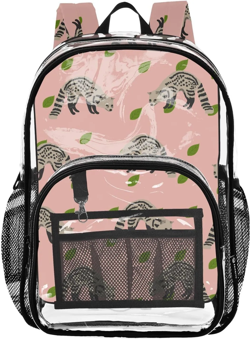 Civet Cat Clear Backpack for Boys Girls PVC Transparent School Bookbag Large Capacity Clear Bag for Student Work Travel