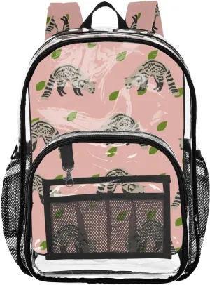 Civet Cat Clear Backpack for Boys Girls PVC Transparent School Bookbag Large Capacity Clear Bag for Student Work Travel