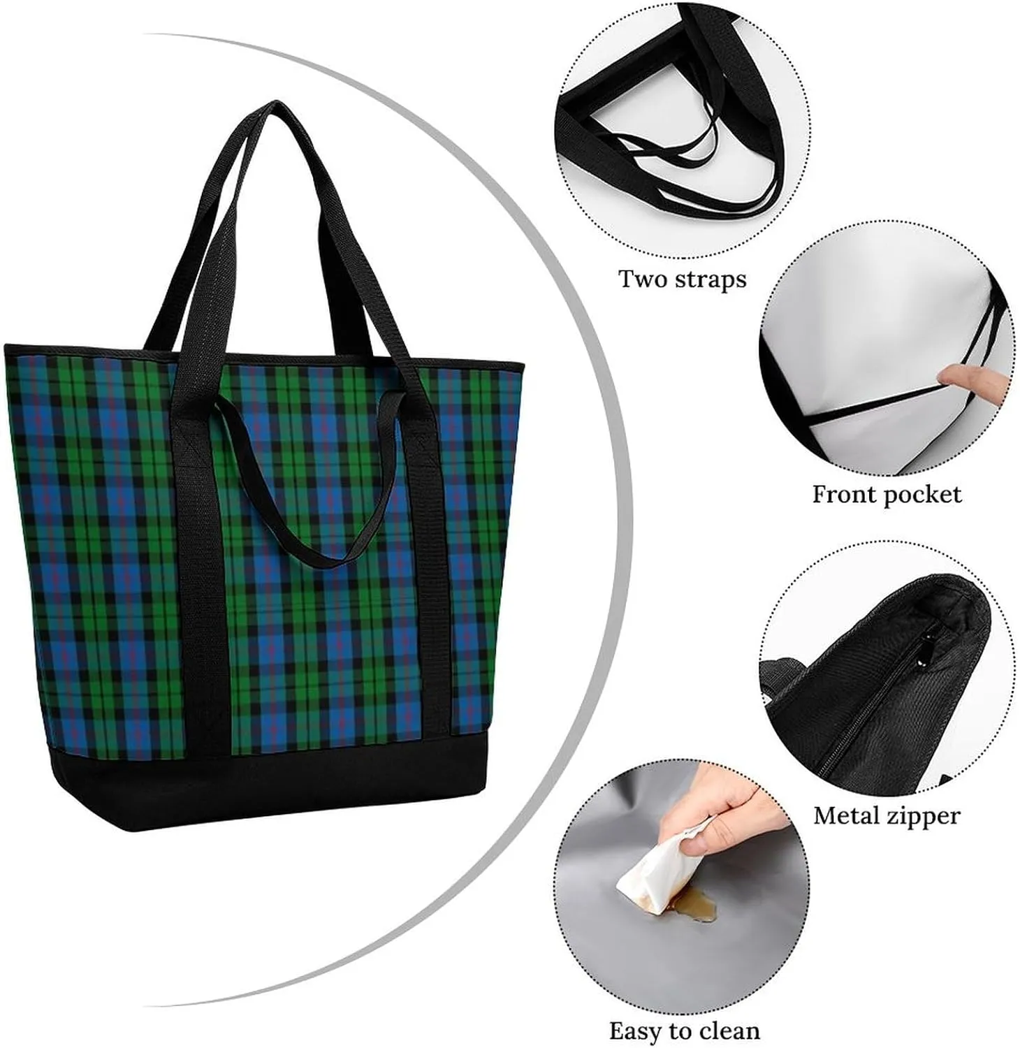 Clan Tartan Blue And Green Fashionable Large Capacity Insulated Shopping Bag