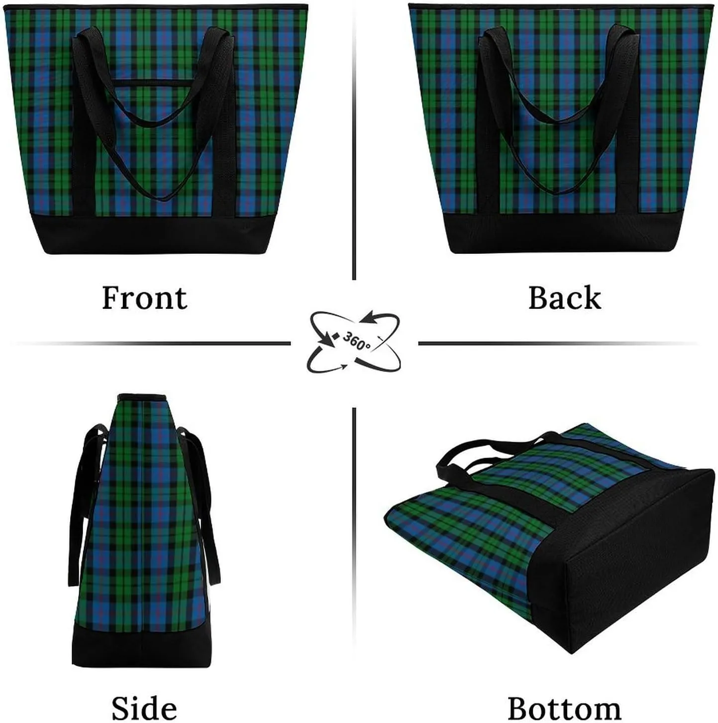 Clan Tartan Blue And Green Fashionable Large Capacity Insulated Shopping Bag