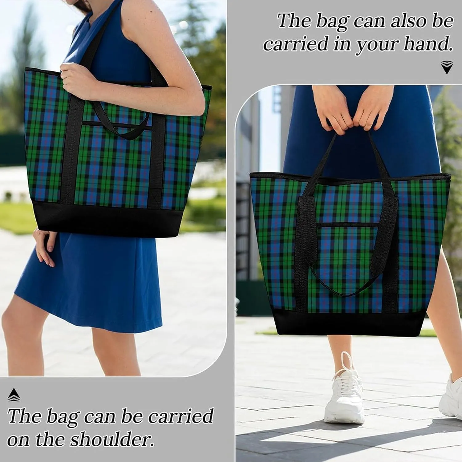 Clan Tartan Blue And Green Fashionable Large Capacity Insulated Shopping Bag