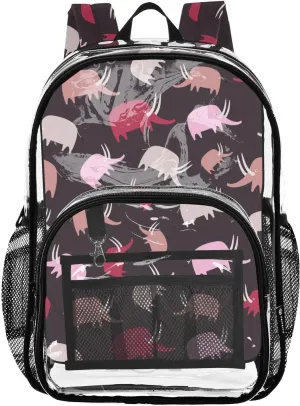 Clear Backpack for Boys Girls Elephants Mammoths Prints PVC Transparent School Bookbag Large Capacity Clear Bag for Student Work Travel