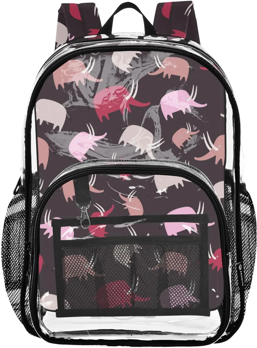 Clear Backpack for Boys Girls Elephants Mammoths Prints PVC Transparent School Bookbag Large Capacity Clear Bag for Student Work Travel