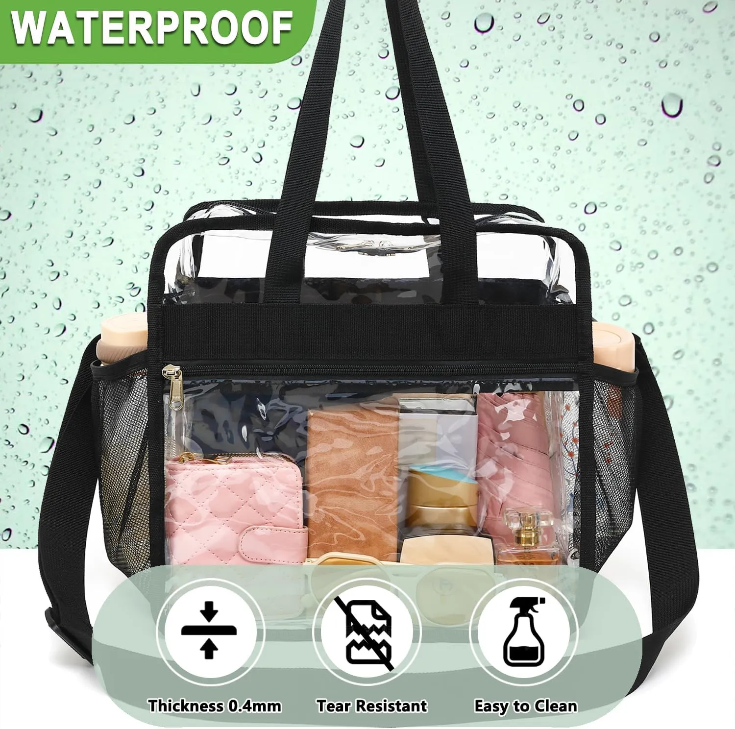 Clear Bag Stadium Approved, Clear Beach Lunch Bag Shoulder Tote Bag - Zipper Closure, Adjustable Strap, See-Through