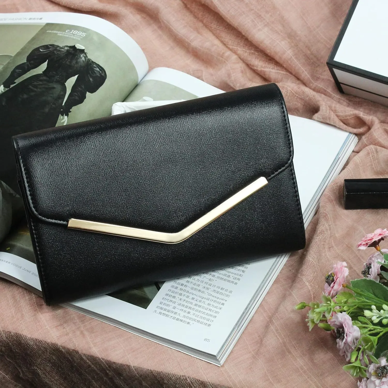 Clutch Purse Evening Bag for Women, Envelope Handbag With Detachable Chain for Wedding and Party