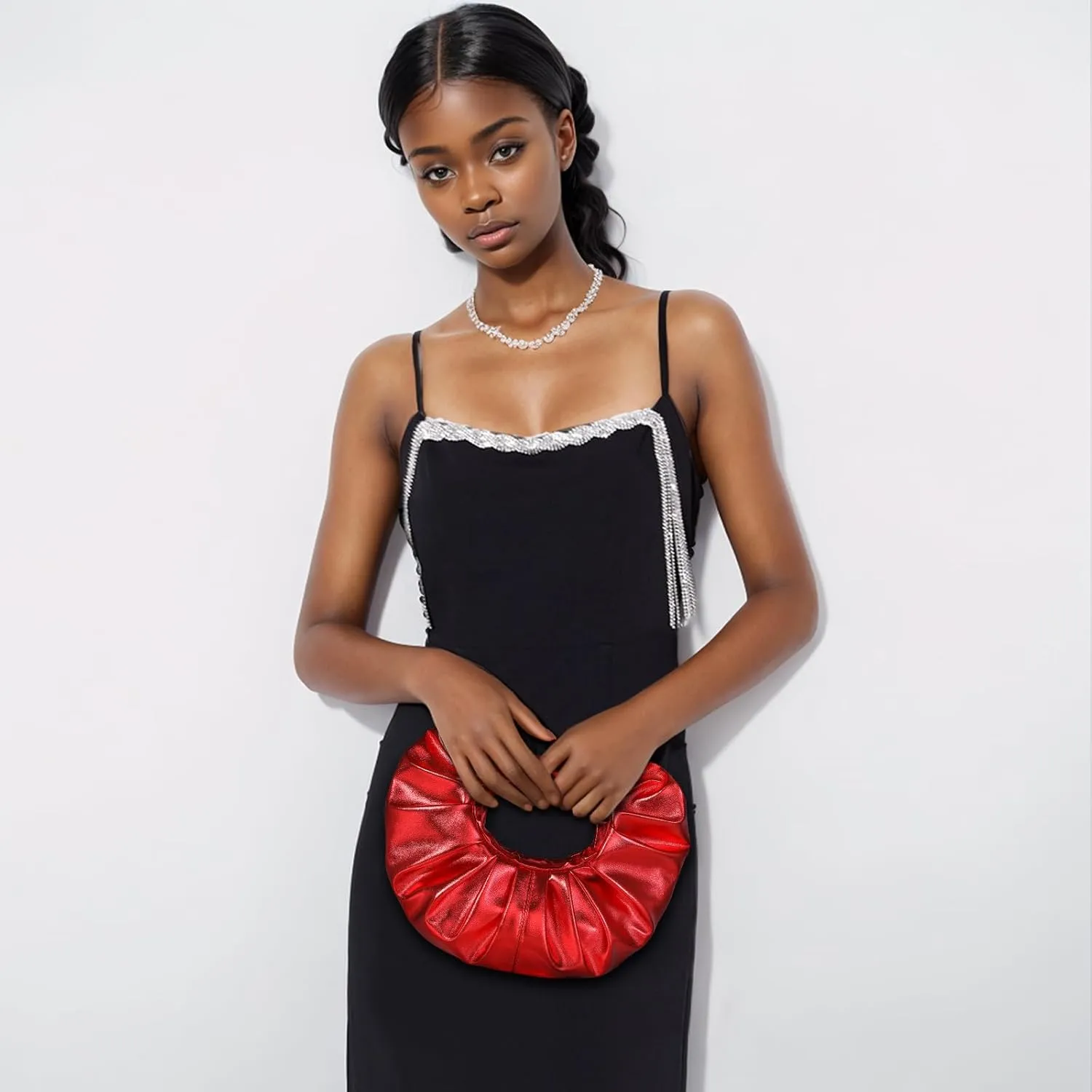 Clutch Purse for Women - Evening Clutch PU Leather Pleated Bag Designer Handbag for Party Prom Wedding