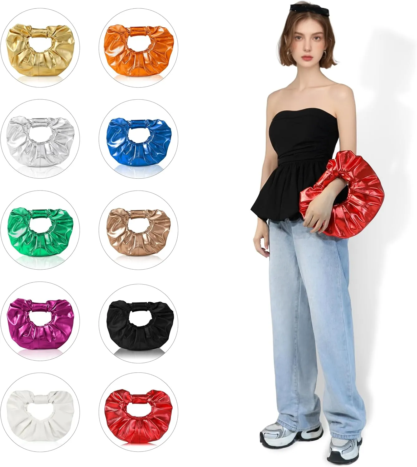 Clutch Purse for Women - Evening Clutch PU Leather Pleated Bag Designer Handbag for Party Prom Wedding