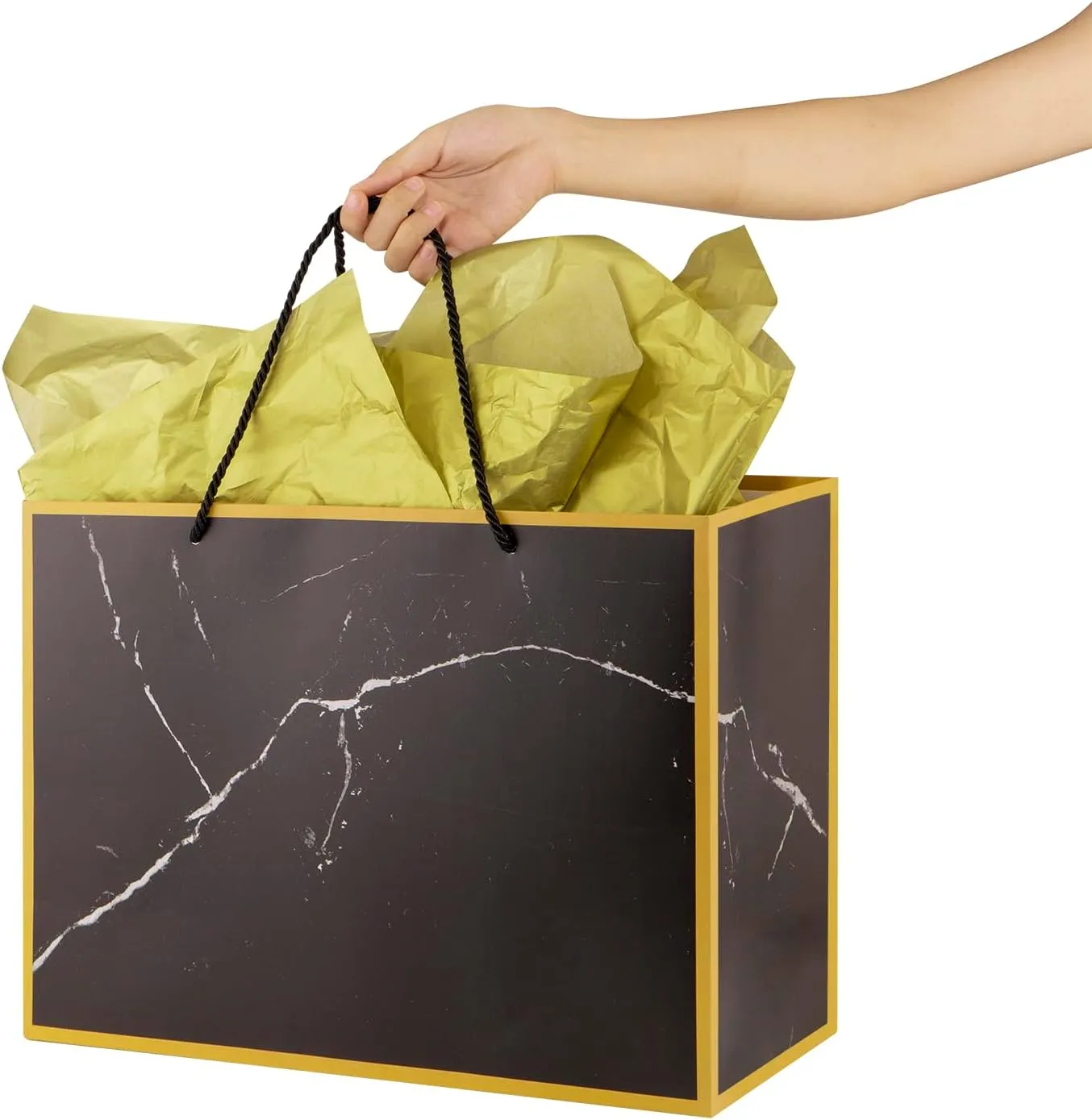 Cmecial 10 Marble Extra Large Gift Bags with Tissue Papers, 16" Gold Black Gift Bags Large with Handles, Black Paper Groomsmen Paper Gift Bags Large Size, Large Gift Bags for Presents