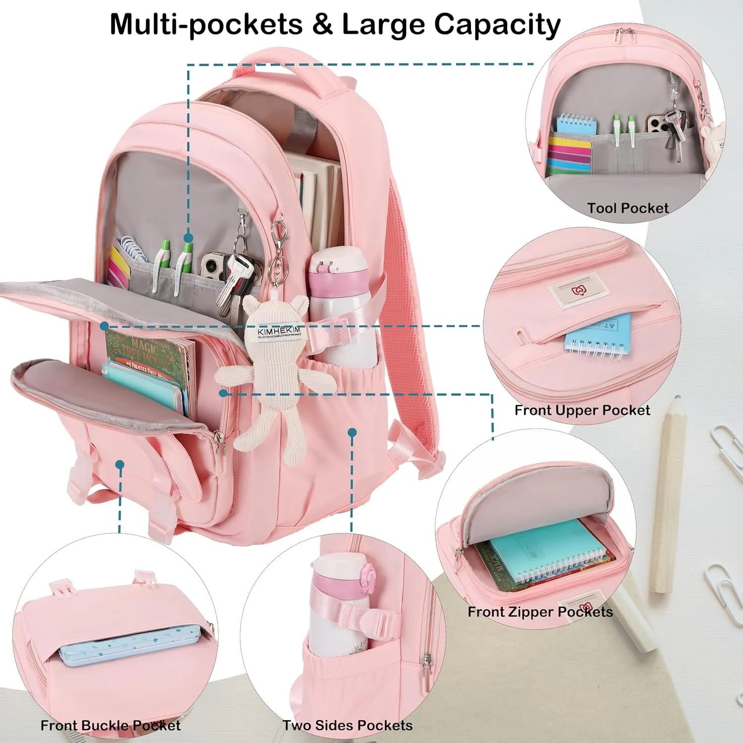 College Backpack Laptop Backpacks 15.6 Inch for Men Women Elementary Middle High School Book Bag For Teens Girls Boys Student Anti Theft Travel Daypack Large Bookbags-Pink