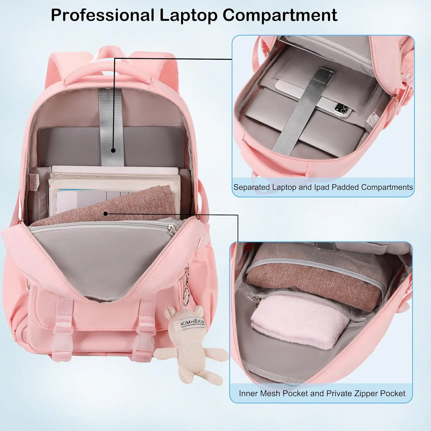 College Backpack Laptop Backpacks 15.6 Inch for Men Women Elementary Middle High School Book Bag For Teens Girls Boys Student Anti Theft Travel Daypack Large Bookbags-Pink
