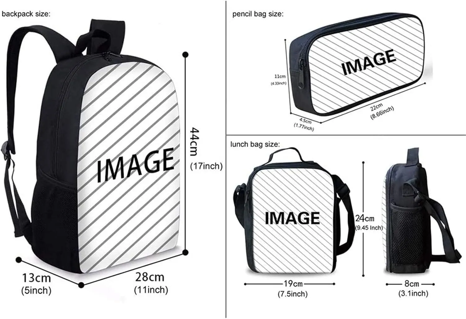 Coloranimal 3 Sets Shoulder School Bag Lunch Bag Pencil Bag for Kids Children
