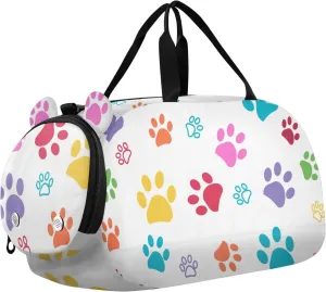 Colorful Dog Paw Pattern Duffel Bags for Boys Small Gym Bags for Teens Dance Bag for Girls