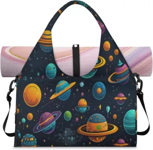 Colorful Planets Cosmic Joy Waterproof Gym Bag for Men Women, Sports Duffel Bag with Shoe Compartment Yoga Mat Holder, Portable Large Travel Bag for Fitness, Camping, Weekend Trips