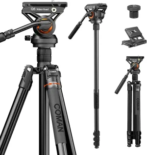 COMAN Fluid Head Tripod for DSLR Camcorder,Camera Monopod Tripod 360° Pan& 90°/-70° Tilt,New Q6 Fluid Head Aluminum Alloy QR Plate Compatible with DJI RS Gimbal Manfrotto Max Load 17.6lb