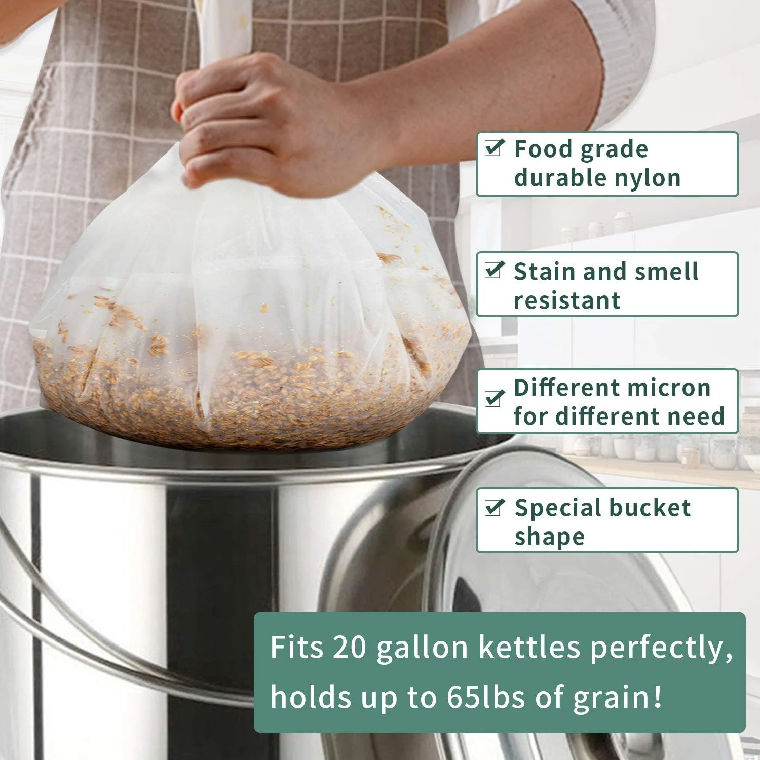 CONIE 120 Micron Reusable Drawstring Straining Brew in a Bag 18"x24" Large Fine Mesh Filter Bags Nut Milk Bag Herbal Essence Filter Bag