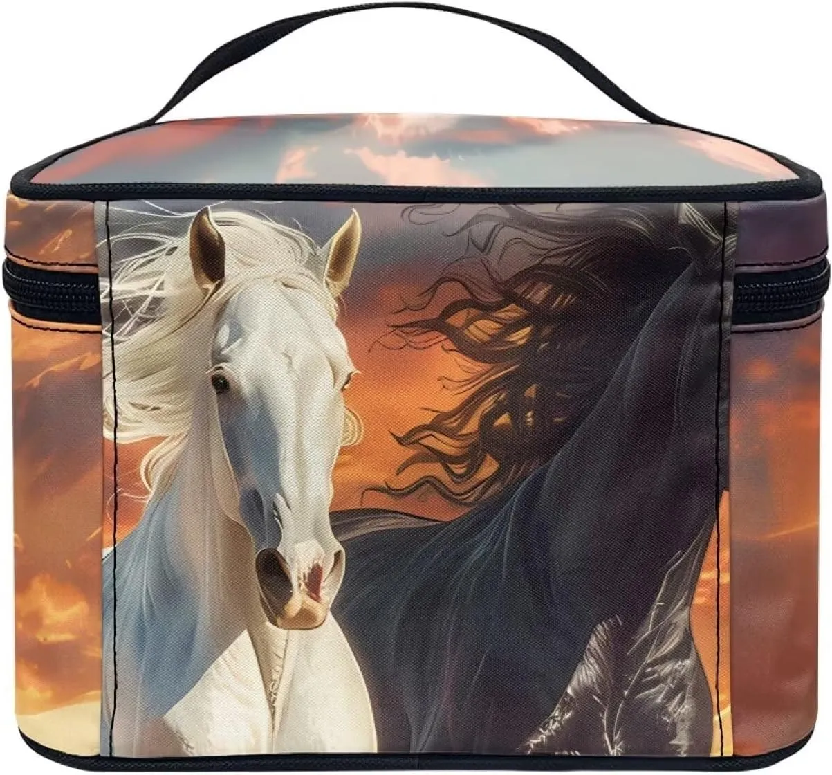 Cosmetic Brush Bags Case for Women Black White Horse Printed Travel Makeup Bags for Storage Brush Tools Concealer Lipsticks Toiletries Accessories