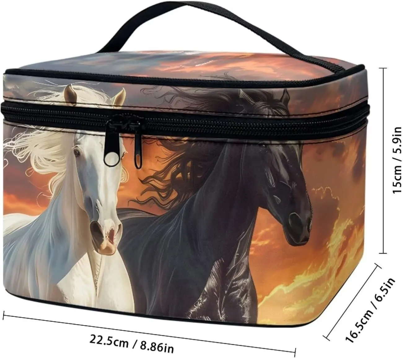 Cosmetic Brush Bags Case for Women Black White Horse Printed Travel Makeup Bags for Storage Brush Tools Concealer Lipsticks Toiletries Accessories