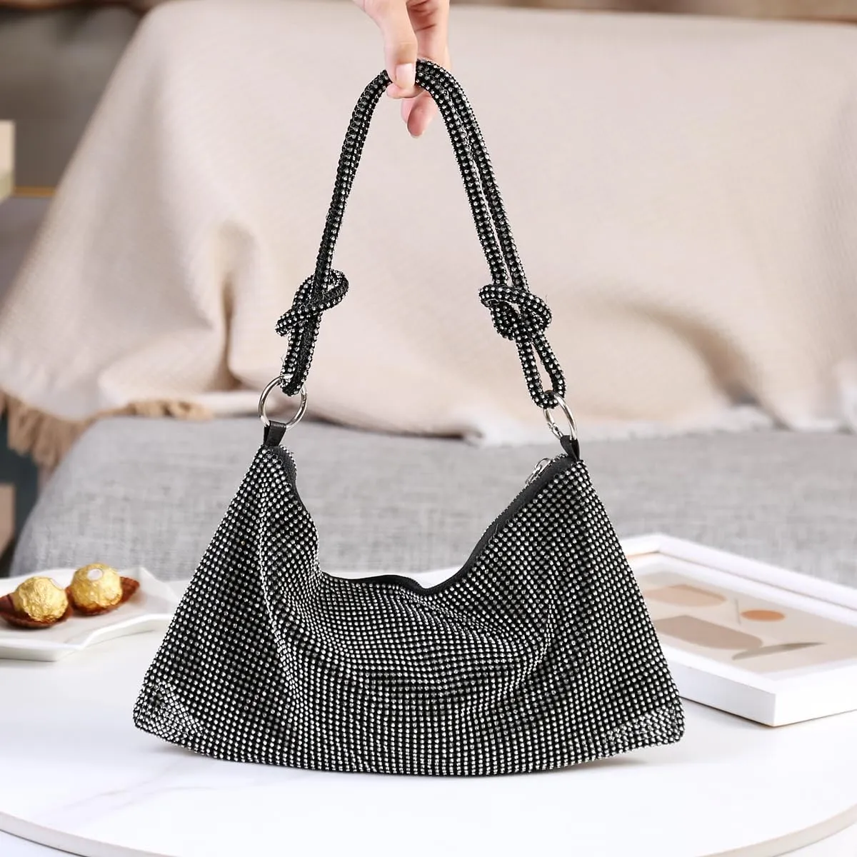 Covelin Womens Fashion Shiny Diamond Handbag Tote Shoulder Evening Bag
