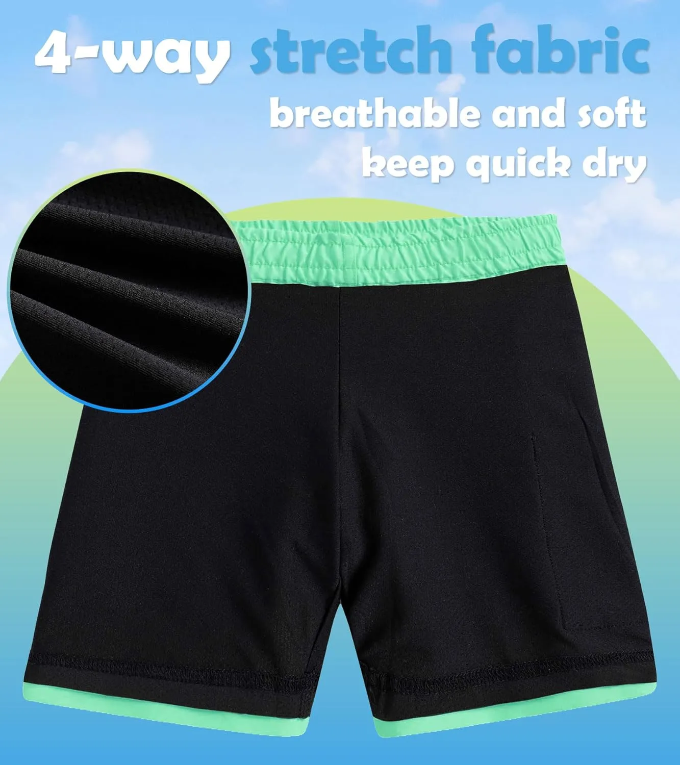 Cozople 7-20T Boys Swim Trunks with Compression Liner Solid Color Bathing Suit Quick Dry Swim Shorts Swimwear