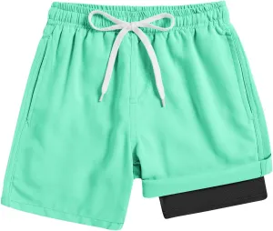 Cozople 7-20T Boys Swim Trunks with Compression Liner Solid Color Bathing Suit Quick Dry Swim Shorts Swimwear