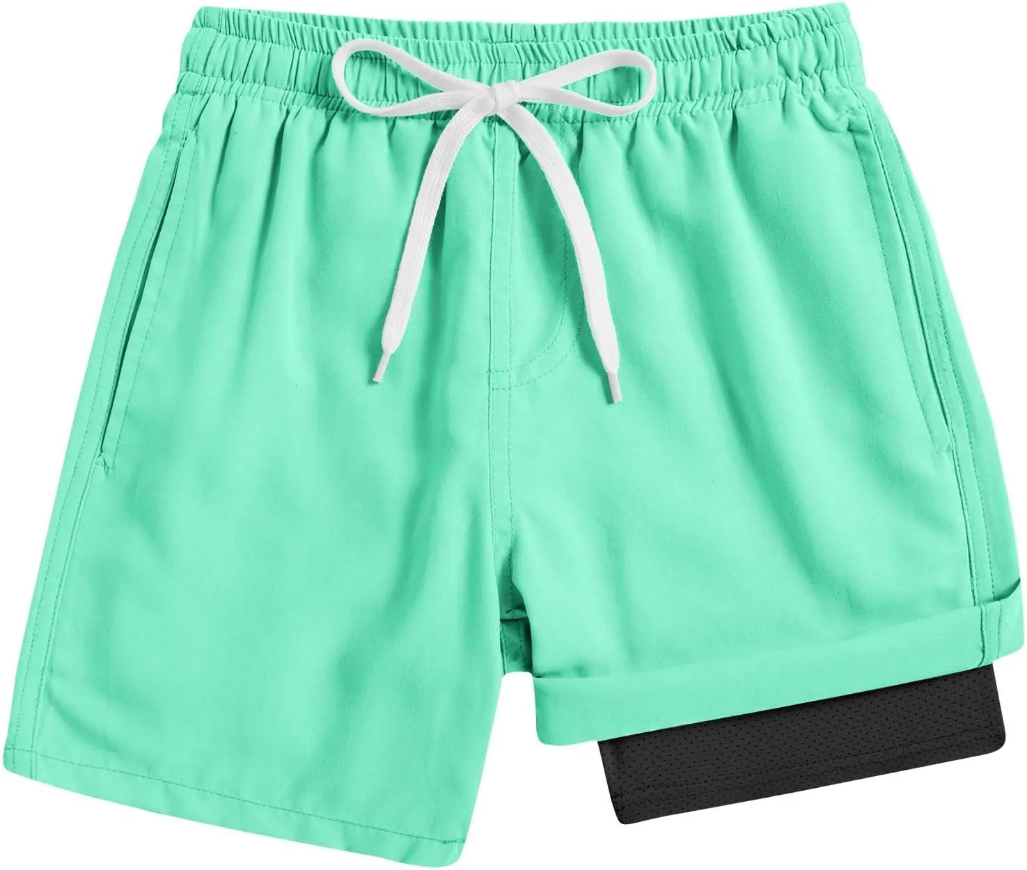 Cozople 7-20T Boys Swim Trunks with Compression Liner Solid Color Bathing Suit Quick Dry Swim Shorts Swimwear