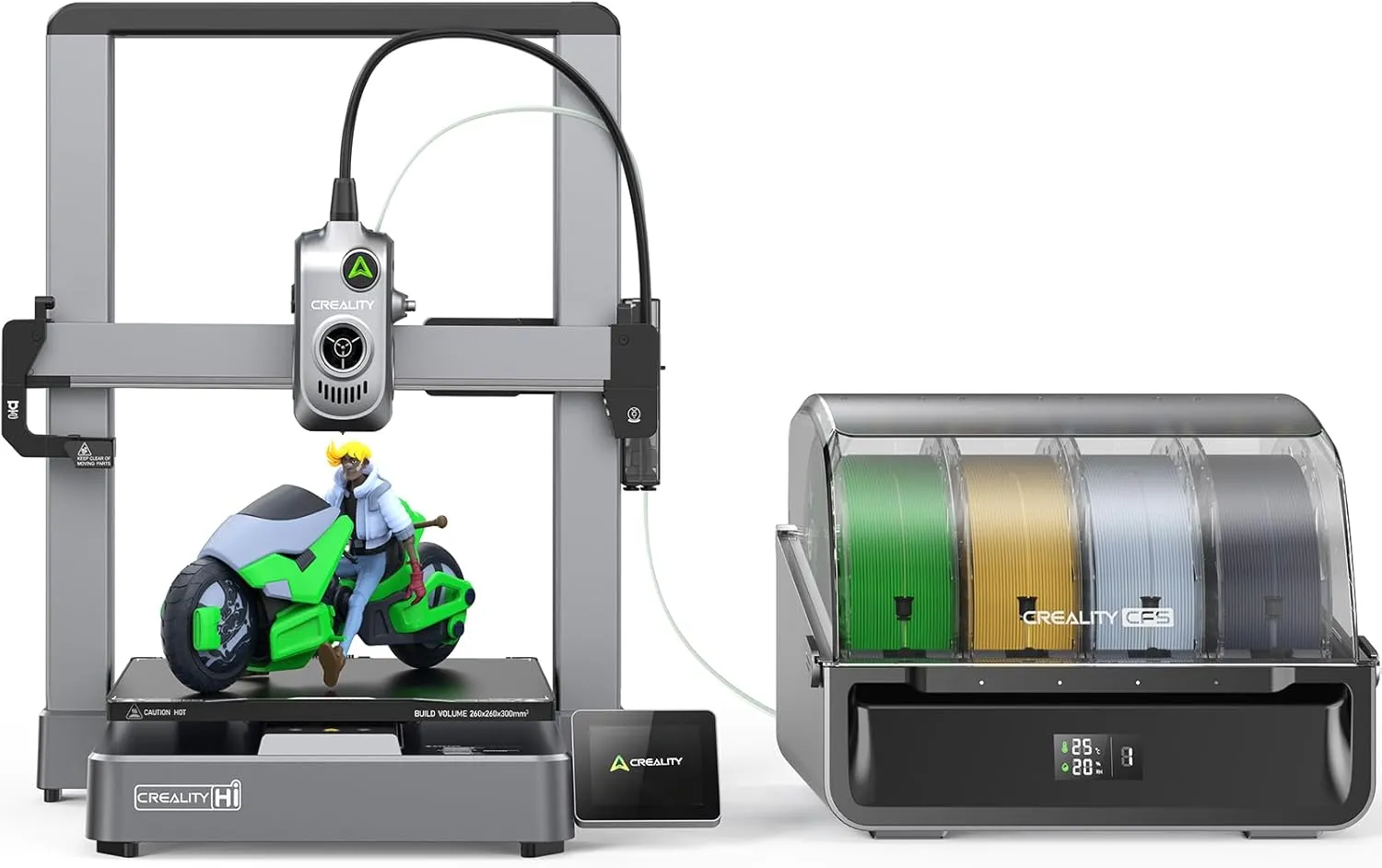 Creality Hi Combo 3D Printer, Multi Color 3D Printer with CFS, 500mm/s High Speed Auto-Leveling Automatic Filament Reading Clog-Free Extruder 95% Pre-Assemble All-Metal Body 10.24×10.24×11.81inch