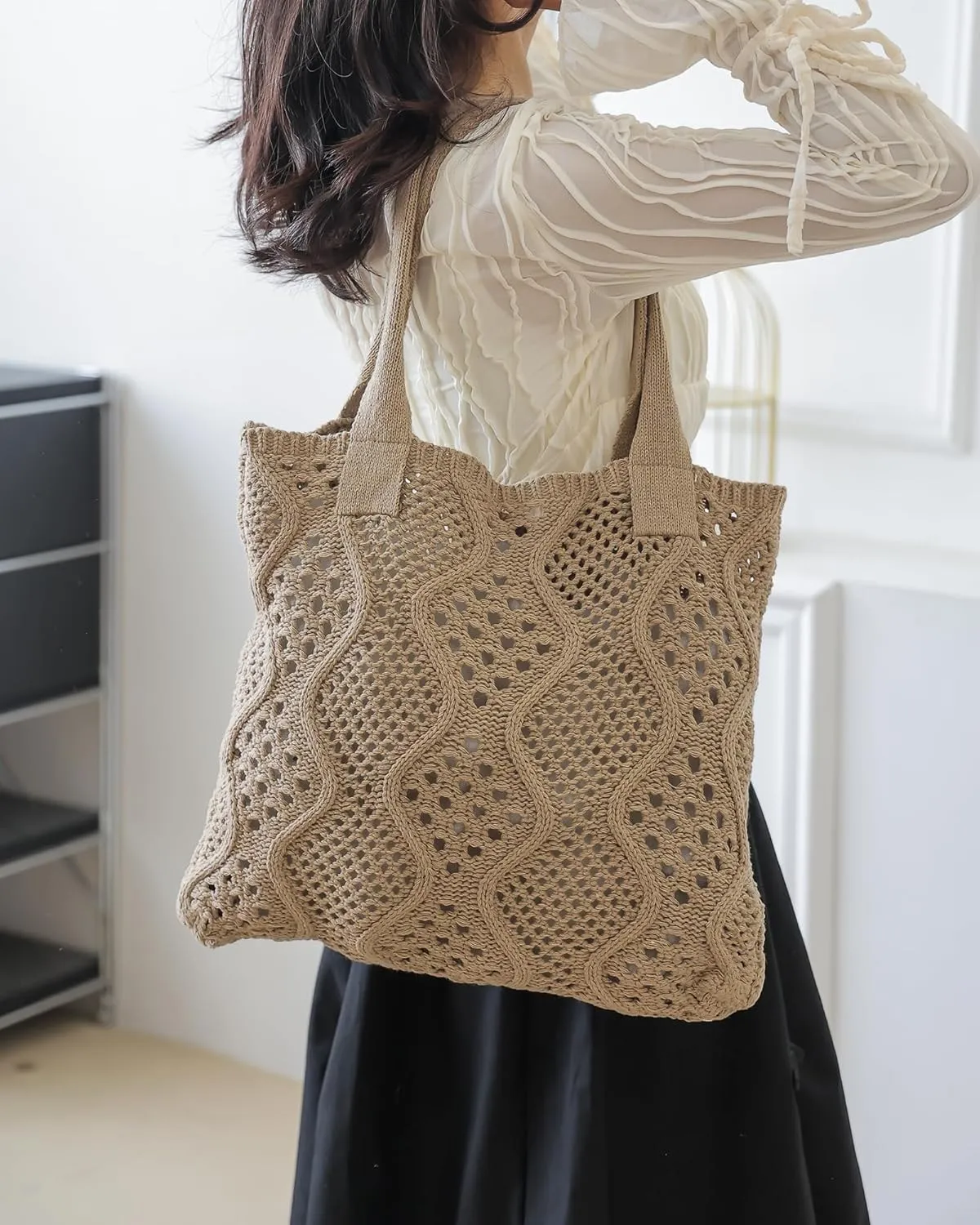 Crochet Bags for Women Summer Beach Tote Bag Large Capacity Shoulder Bag Aesthetic Hobo Bag Knit Bag Hippie Bag