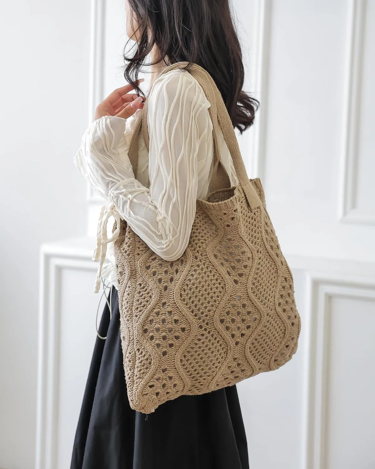 Crochet Bags for Women Summer Beach Tote Bag Large Capacity Shoulder Bag Aesthetic Hobo Bag Knit Bag Hippie Bag
